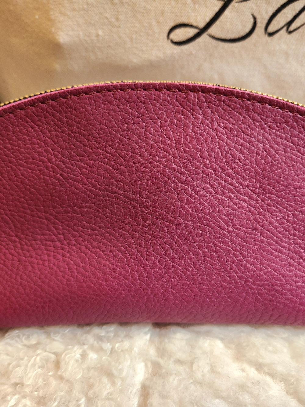 Portland Leather Pebbled Cosmetic Pouch - Magenta Pink with Gold Zipper